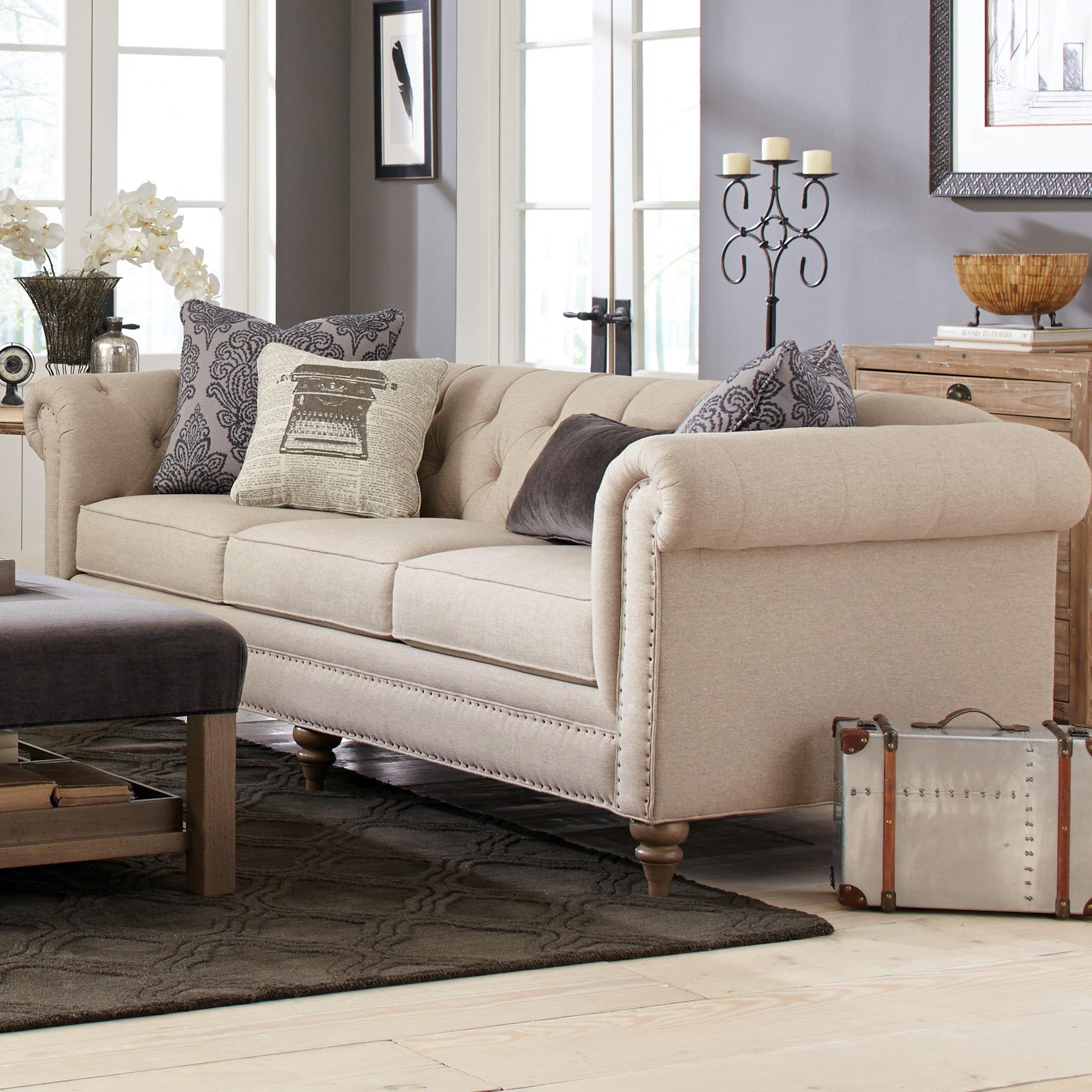 Craftmaster 74317432 Large Sofa with Vintage Tack Nailheads Darvin